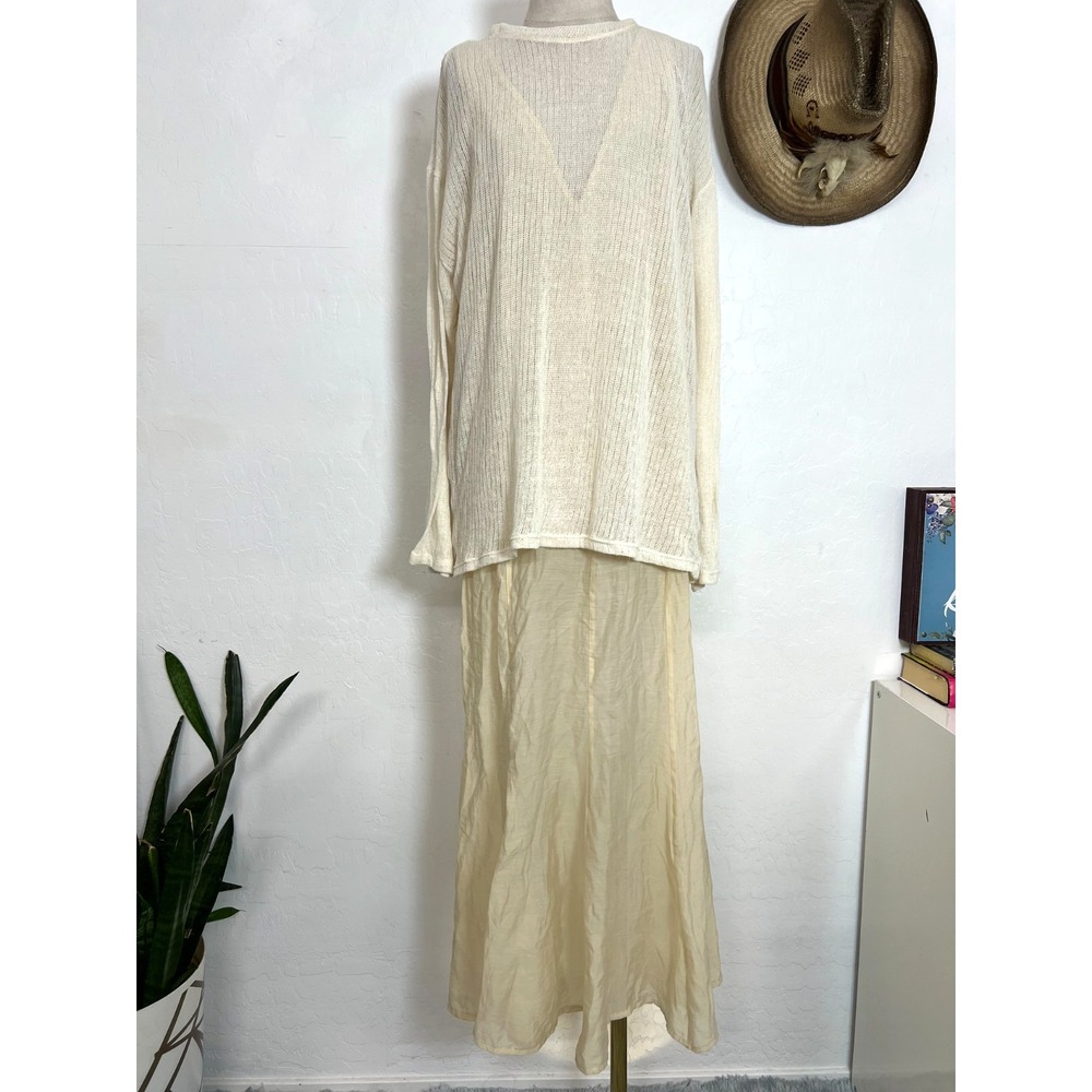 NWT Zara Open Knit Sweater & V-Neck Maxi Dress Set Cream Beige Sz L Boho Resort